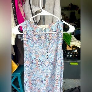 Pink Rose Blue and Pink Paisley Tank Top